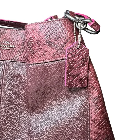 Coach Lexy Colorblock Pebble Leather & Genuine Snakeskin Shoulder Bag Burgundy - Picture 15 of 16